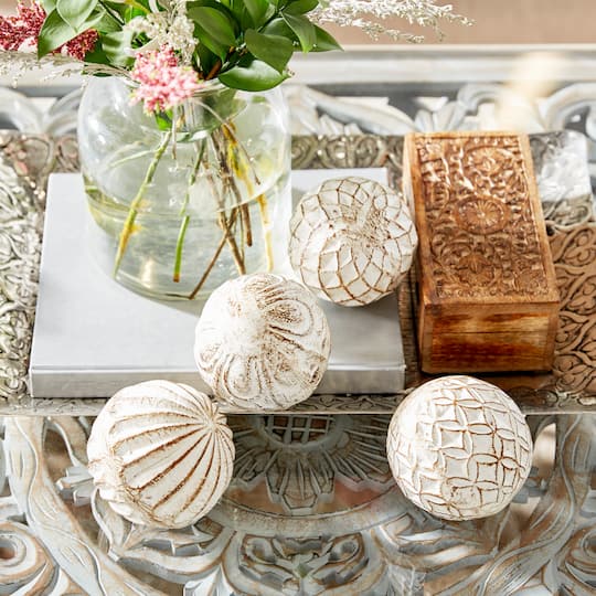 4" Distressed White Ceramic Country Orb Vase Filler Set